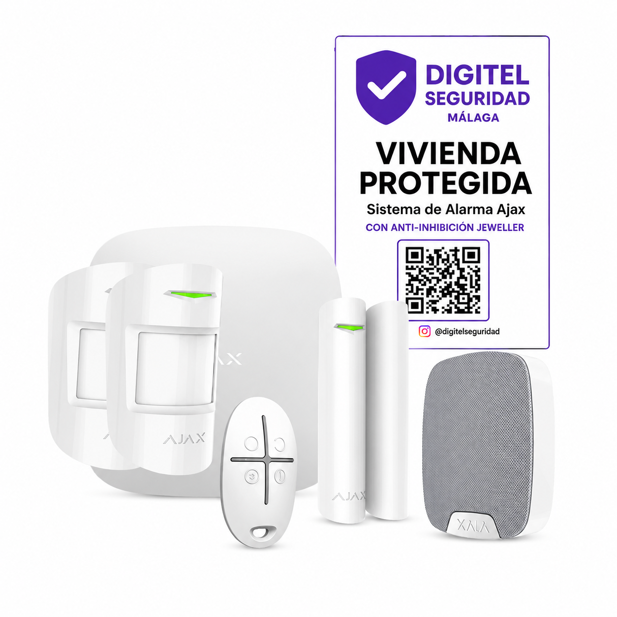 Kit Alarma HUB (4G) - Ajax para Pisos, Casas y Chalets: 2 Detectores movimiento + 1 Magnético + 1 Mando + 1 Sirena interior